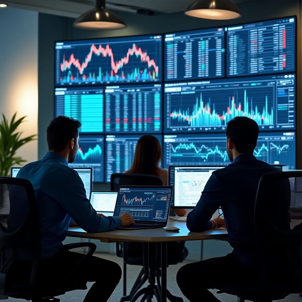 Equipo de analistas financieros trabajando